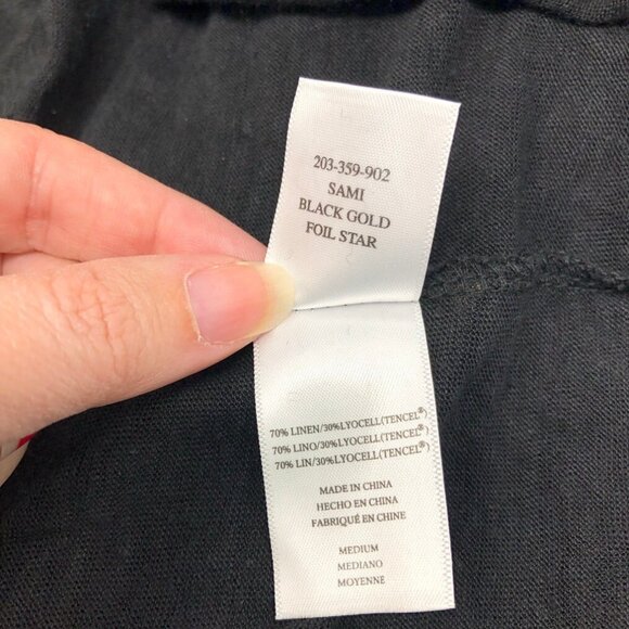 Rails Sami Black Gold Foil Star Long Sleeve Tee Size M Linen Blend - Picture 7 of 8